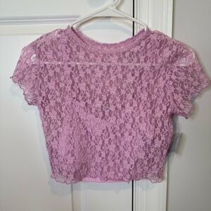 Arizona Women’s Juniors XS Pink Floral‎ Lace Crop Top with Tank Underneath  NWT